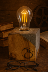 Cedar concrete cube lamp