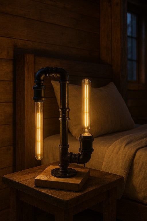 Vintage industrial pipe lamp handcrafted by Brickyard designz